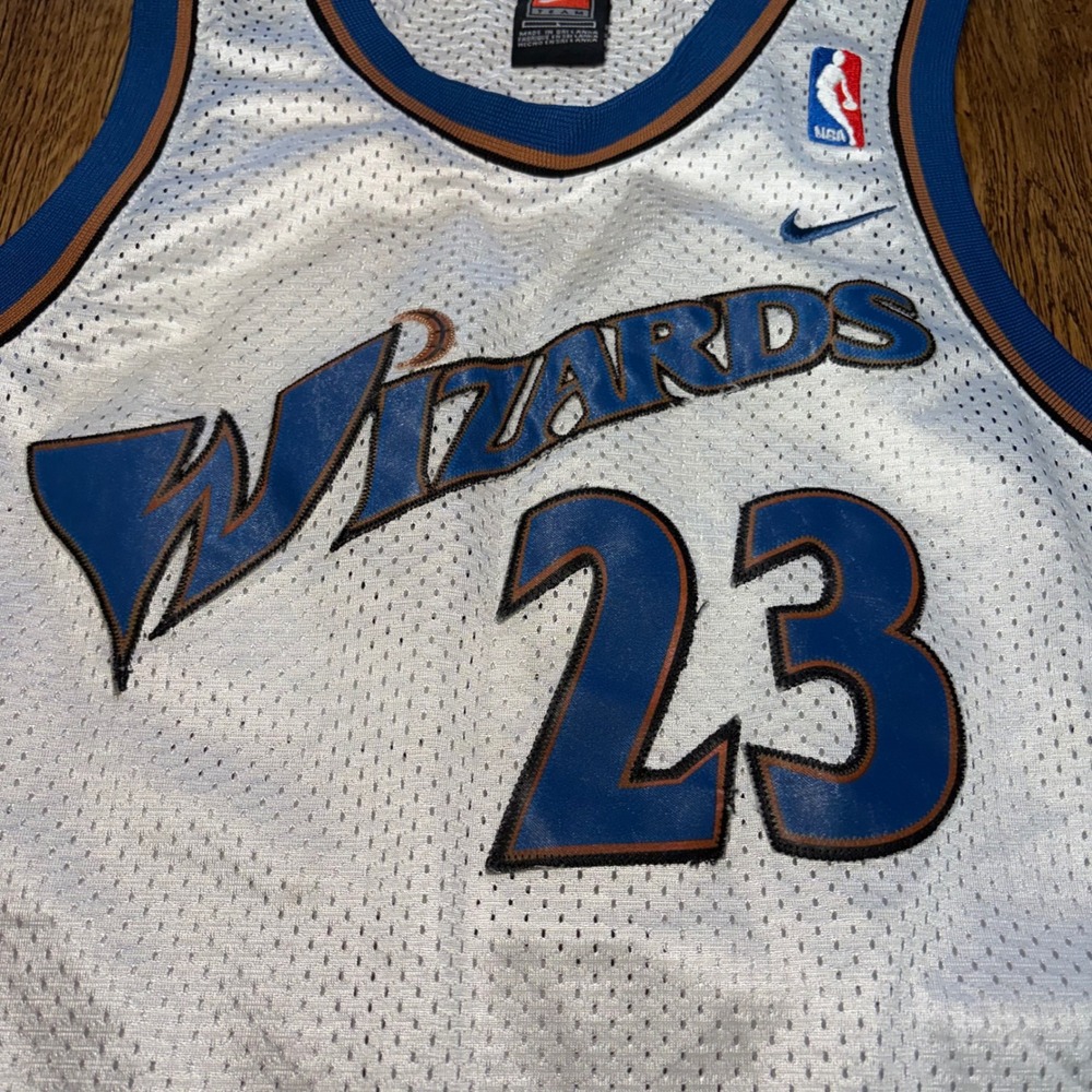 Y2K Nike Michael Jordan Washington Wizards 23 Jersey Youth Large White Mesh NBA - Picture 3 of 9